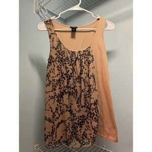 Ann Taylor Floral Overlay Tank Top Brown Black Neutral Sleeveless Small